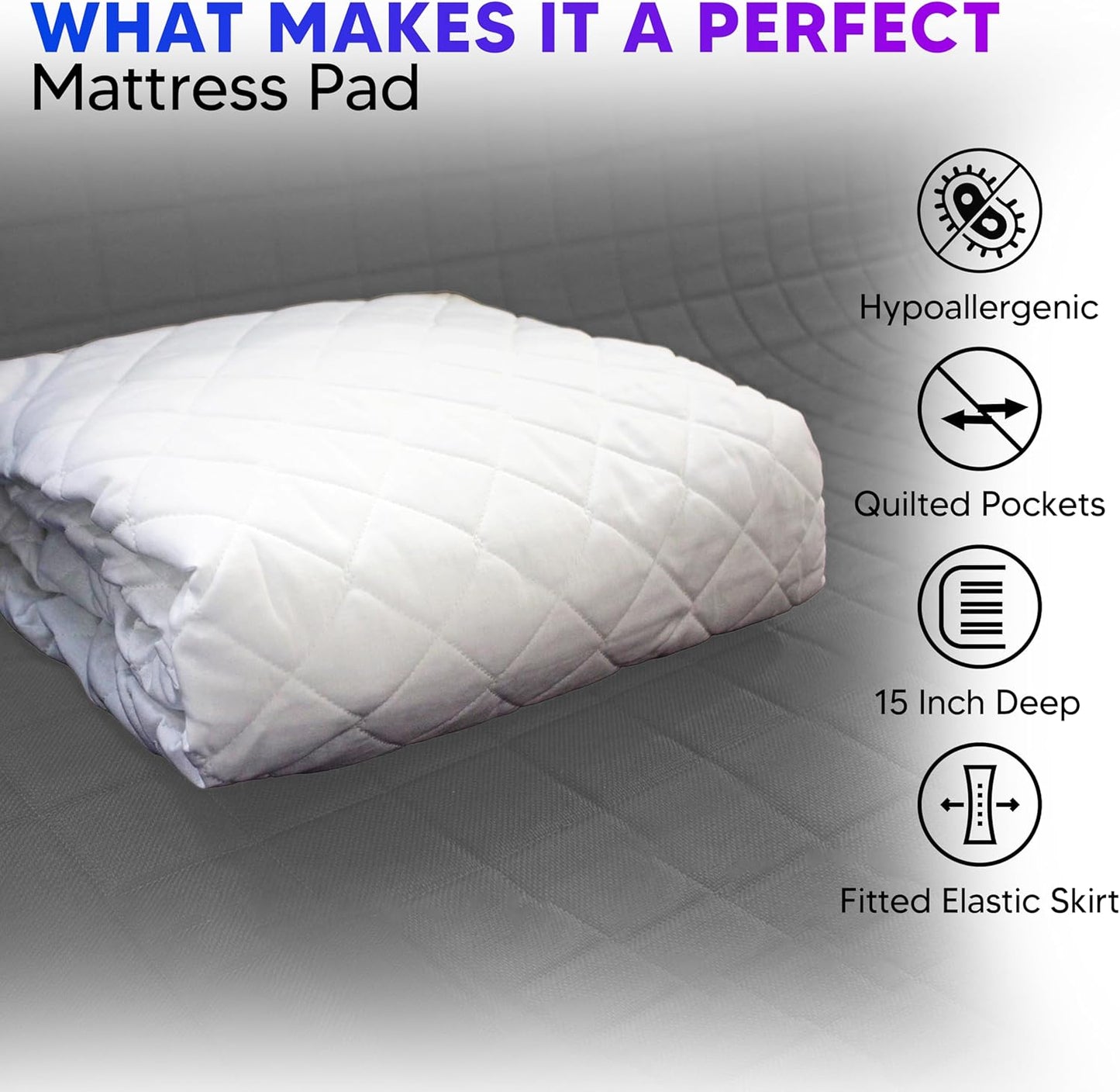 Mattress Pad - King-Size 78"x80"x15" (A/B) ELASTIC BAND