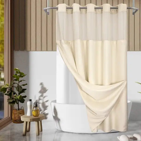 Shower Curtain-72x77 - Snap On - Beige- Rectangle Box Design- 12PCS/BOX - flat
