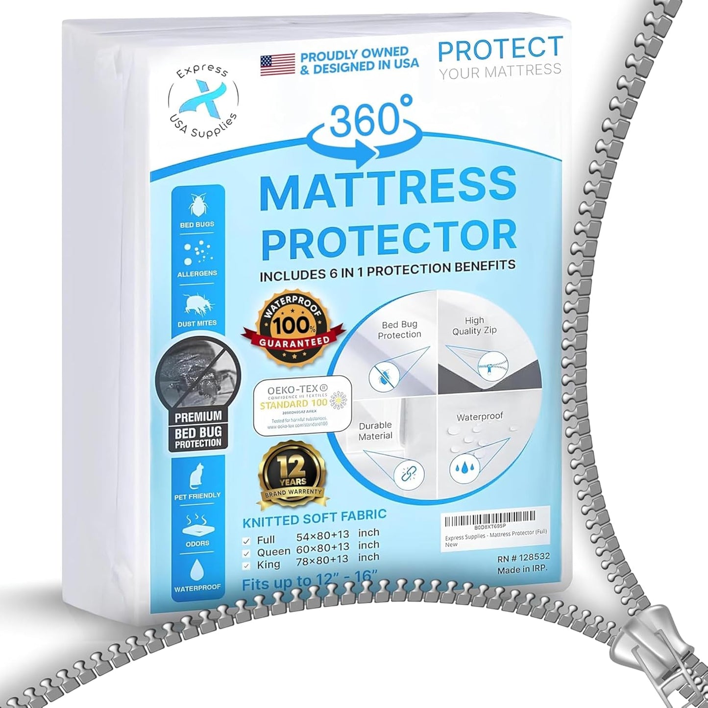 Matress Encasement Protector - Queen - Size 60"x80"x15"