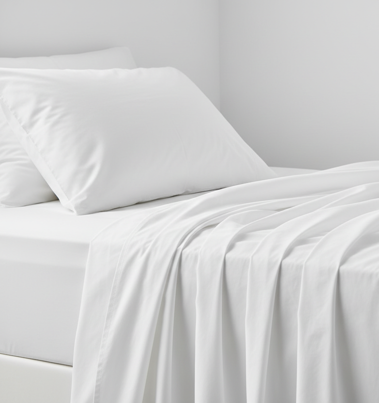 Clean White bedsheet and pillow with clean background Portrait image